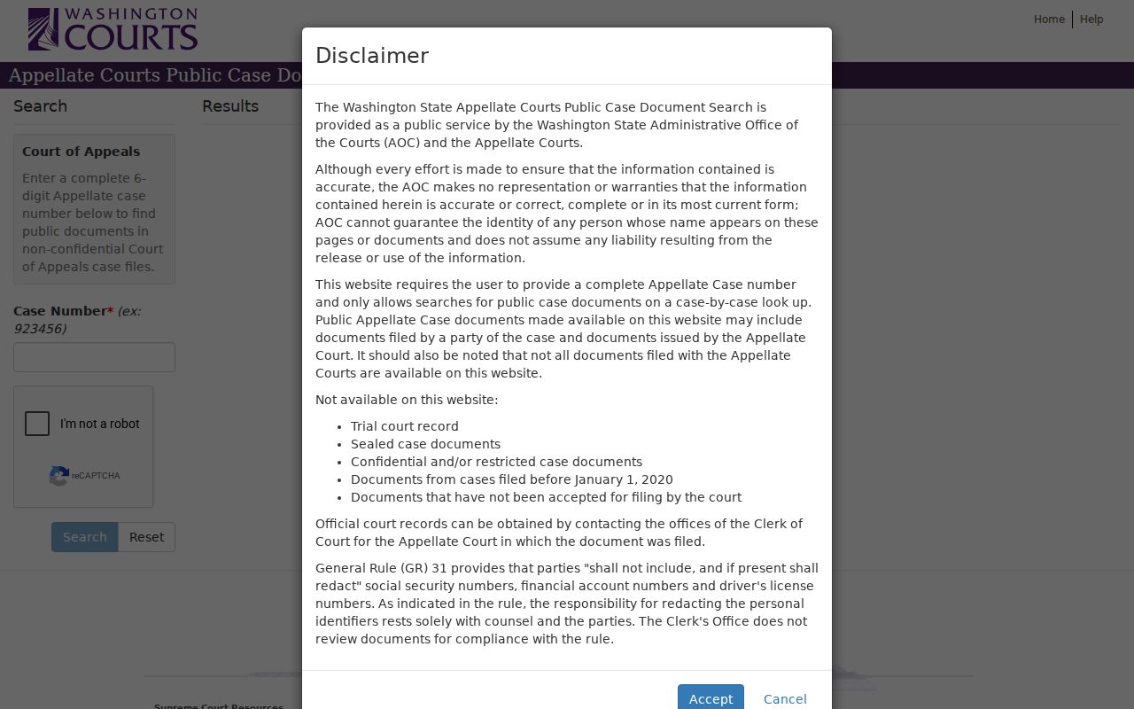 Washington Court of Appeals public document search