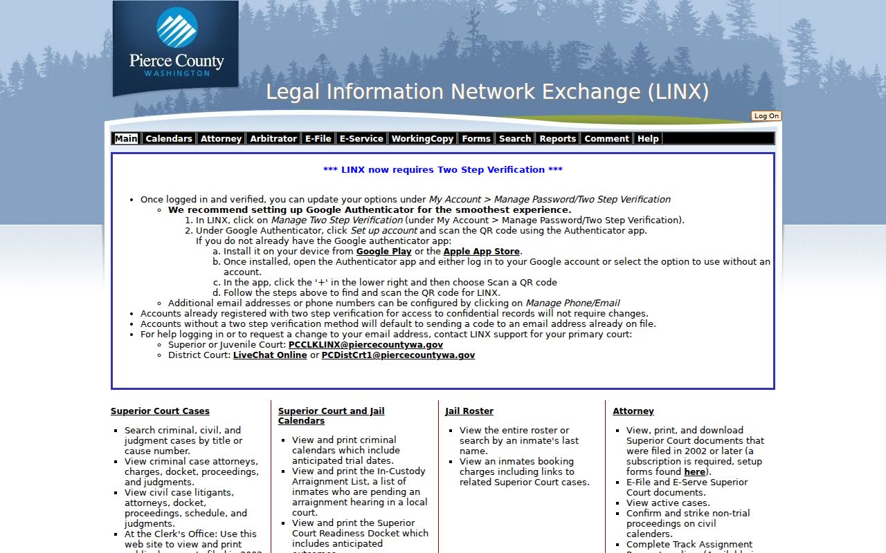 Washington Pierce LINX Superior Court records search