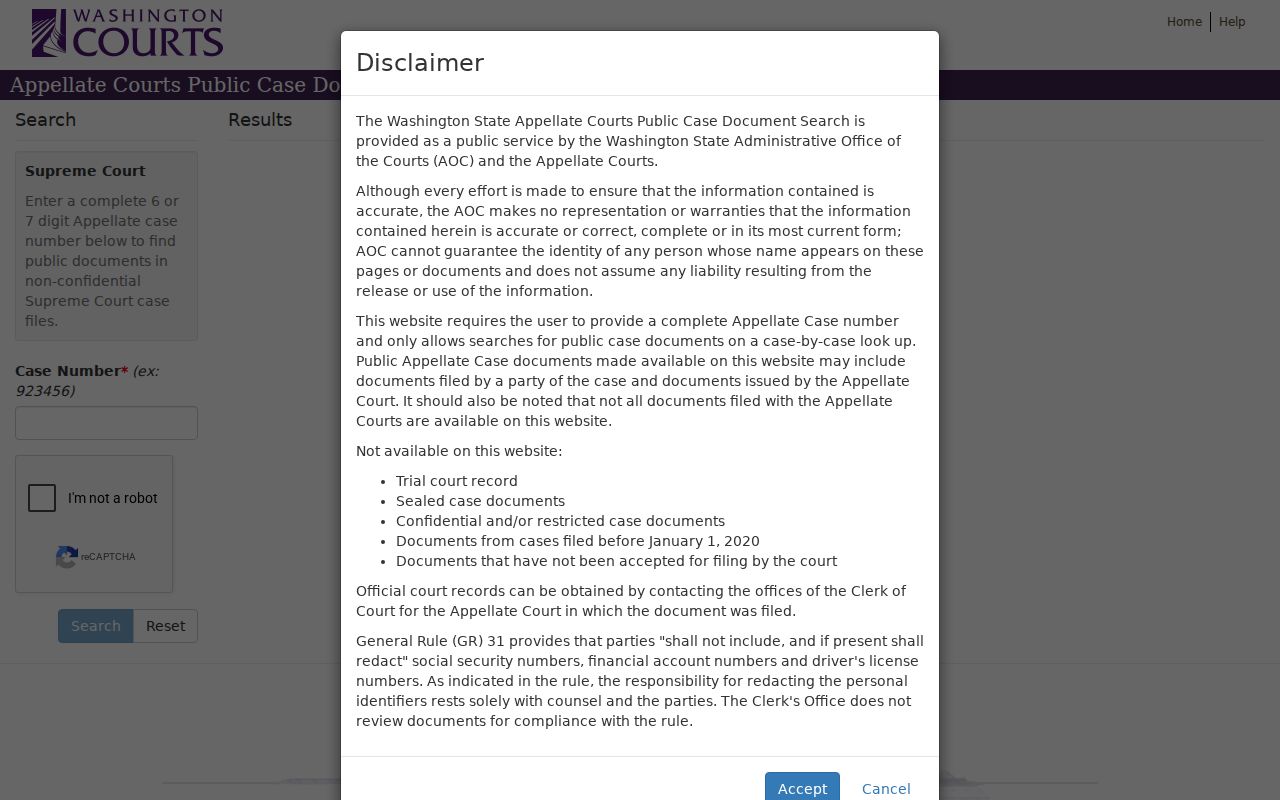 Washington Supreme Court public document search