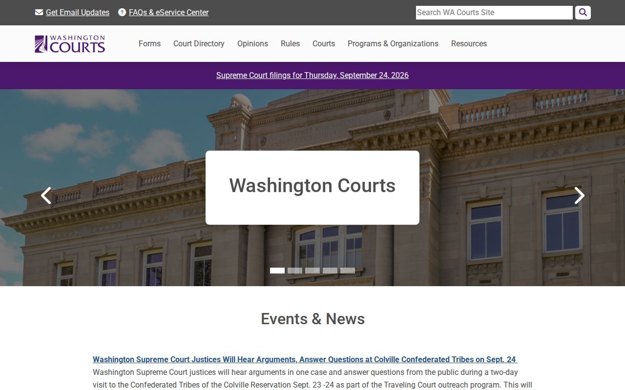 Washington court docket resources on the Washington Courts homepage